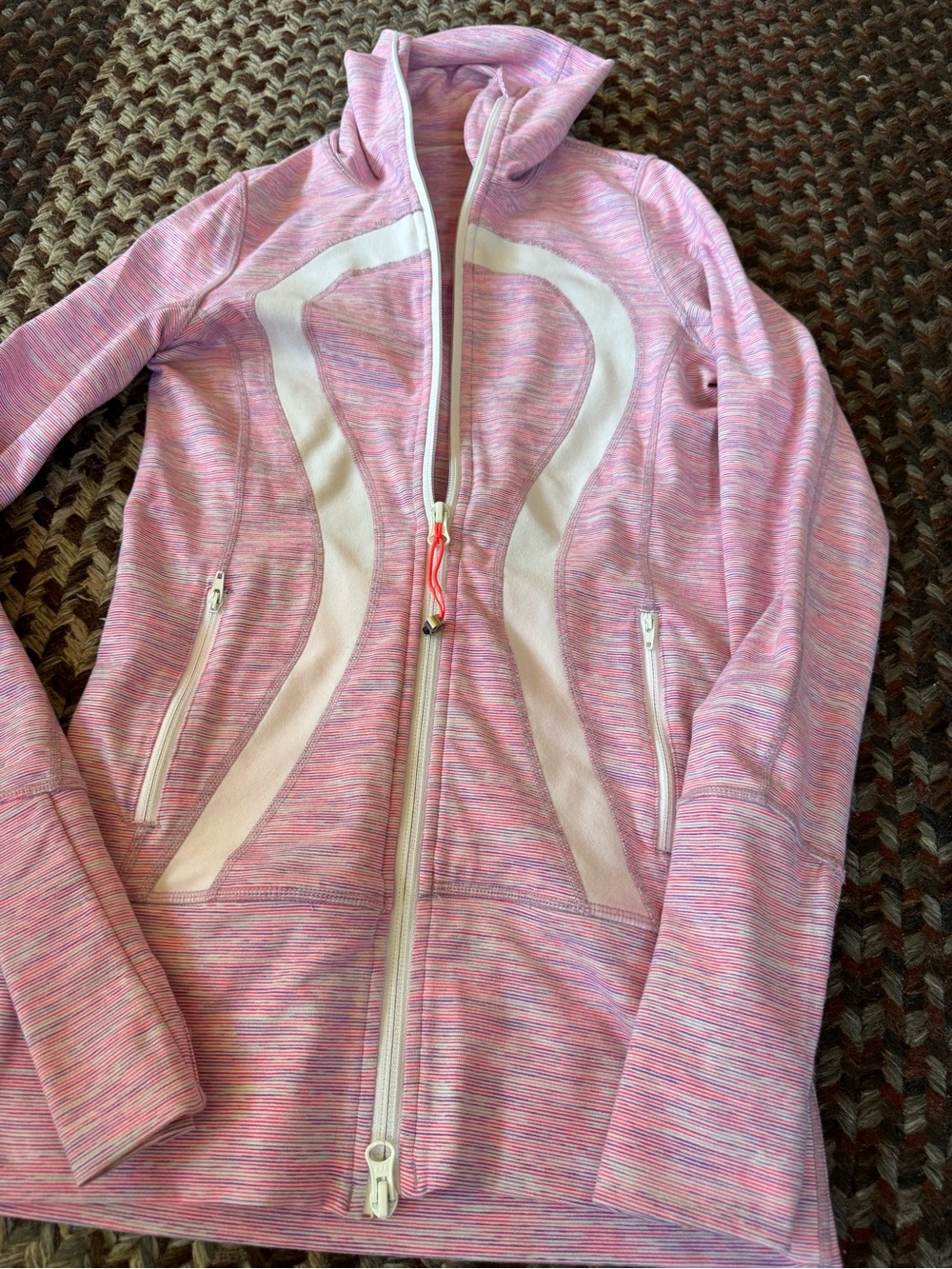 lululemon Scuba Full-Zip Hoodie Striped Pink Purple Size 2 Thumbholes - Picture 2 of 12